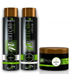 KIT NUTRIÇÃO BEGÔNIA COSMÉTICOS - 1 SHAMPOO + 1 CONDICIONADOR + 1 MÁSCARAS